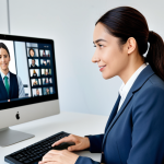 통역사로 일하며 배운 비즈니스 매너 - **Prompt:** A professional translator in a modern office setting, fully clothed in modest business a...