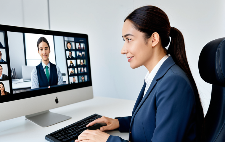 통역사로 일하며 배운 비즈니스 매너 - **Prompt:** A professional translator in a modern office setting, fully clothed in modest business a...